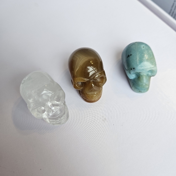 Mini skulls crystal set Amazonite agate clear quartz - Picture 6 of 14